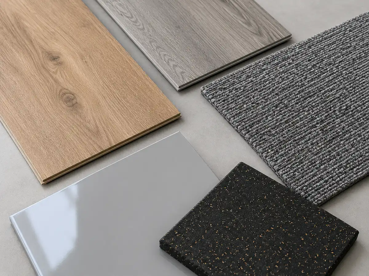Types of commercial flooring including vinyl SPC carpet epoxy and rubber in UAE
