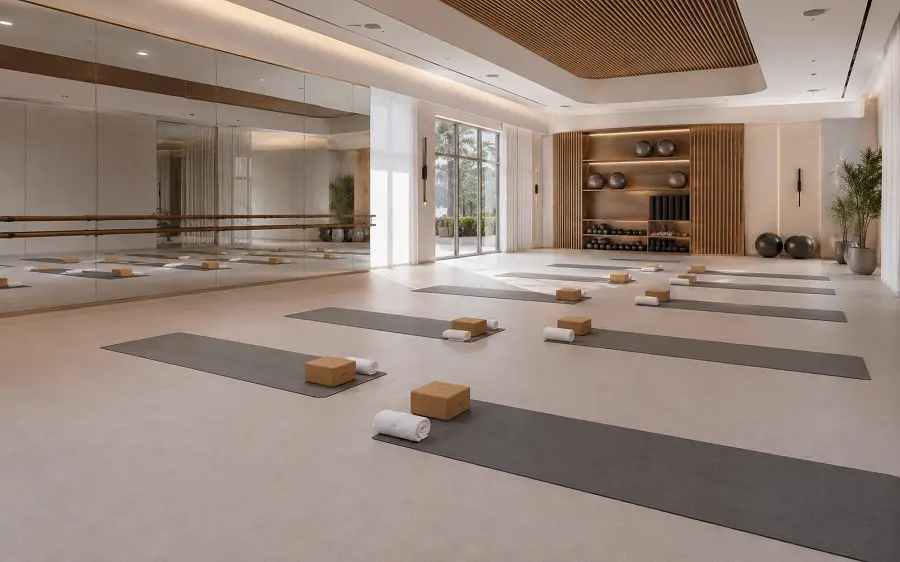 Cushioned studio flooring in a Dubai fitness studio