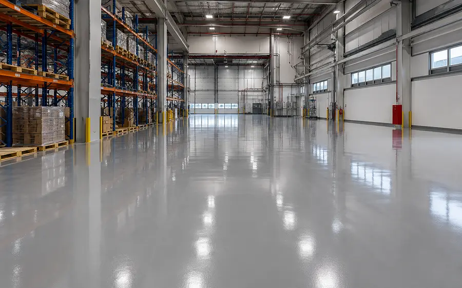 Commercial epoxy and resin flooring in a UAE warehouse