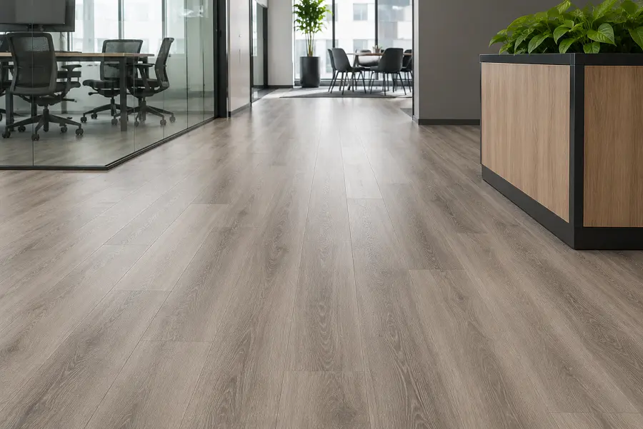 Commercial SPC rigid-core flooring in a UAE workspace