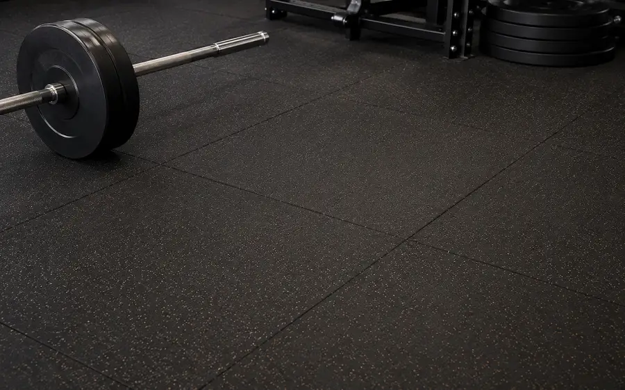 Rubber gym flooring tiles installed in a Dubai commercial gym