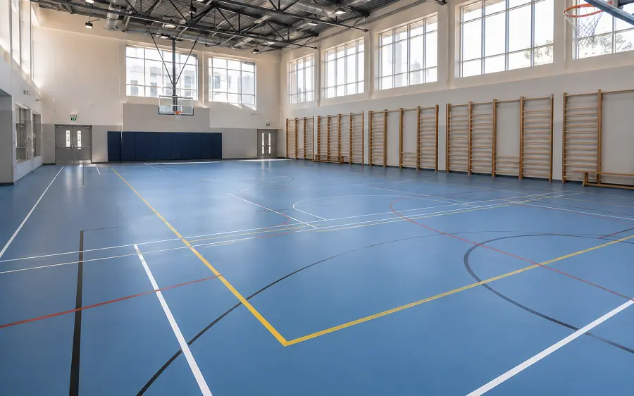 Area-elastic sports hall flooring in a UAE school gym