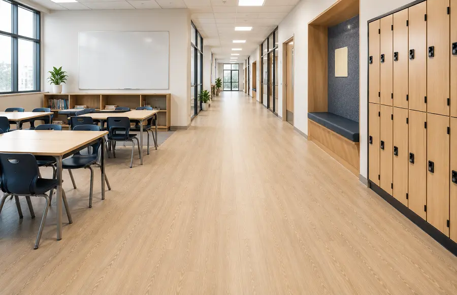 Commercial education flooring in a UAE school corridor