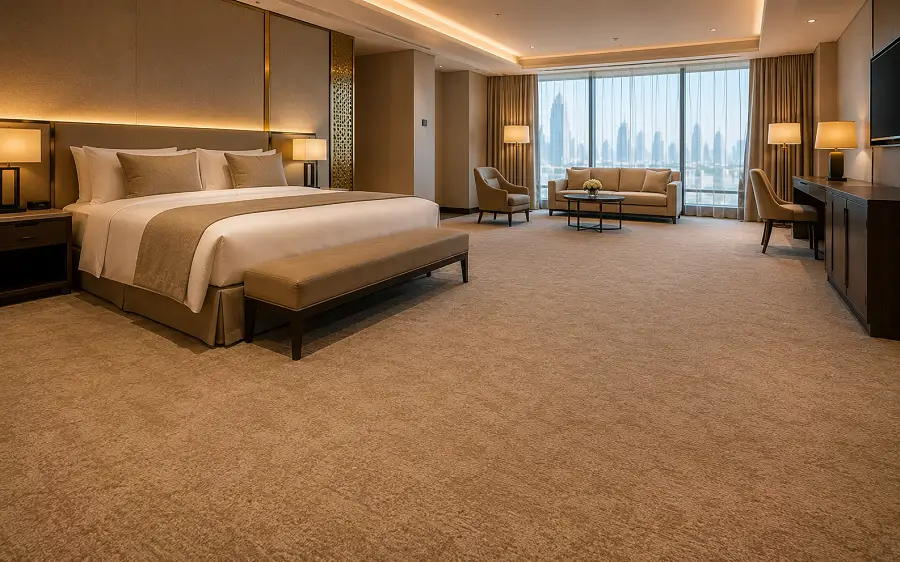 Broadloom roll carpet for UAE hotel guest rooms and ballrooms
