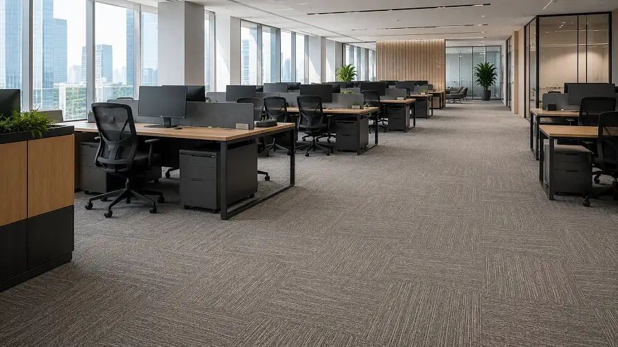 Commercial carpet tiles in a UAE office workstation and reception area
