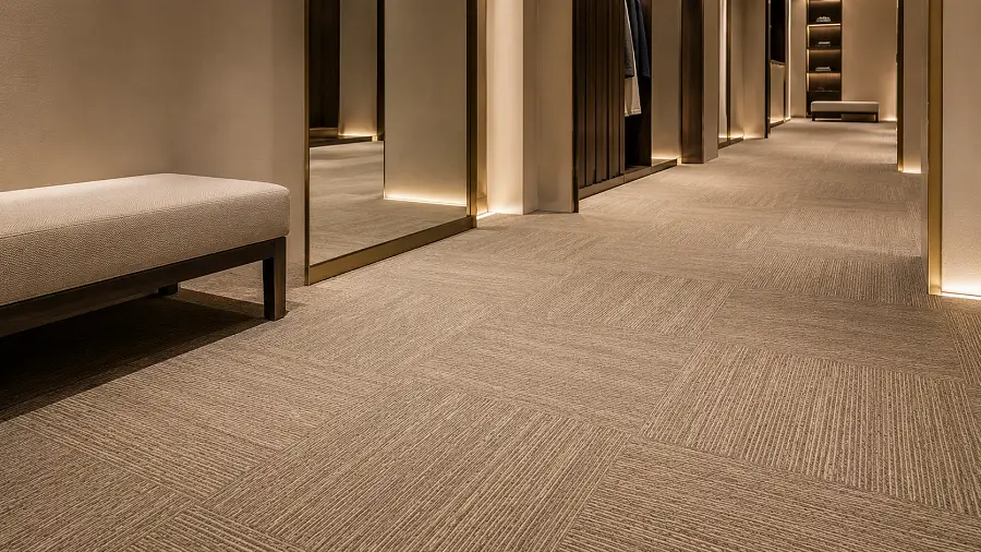 Selective premium carpet in a UAE retail showroom and luxury fitting room