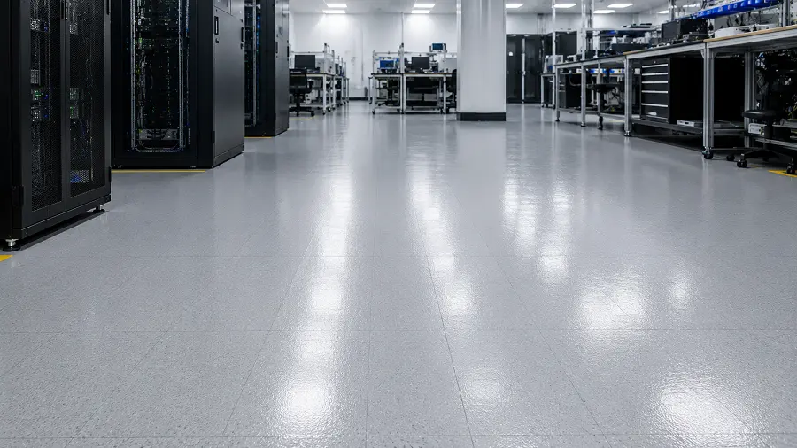ESD electrostatic dissipative and conductive epoxy flooring in a UAE electronics manufacturing or server room