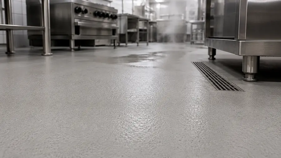 PU concrete polyurethane cement flooring handling thermal shock in a UAE commercial kitchen