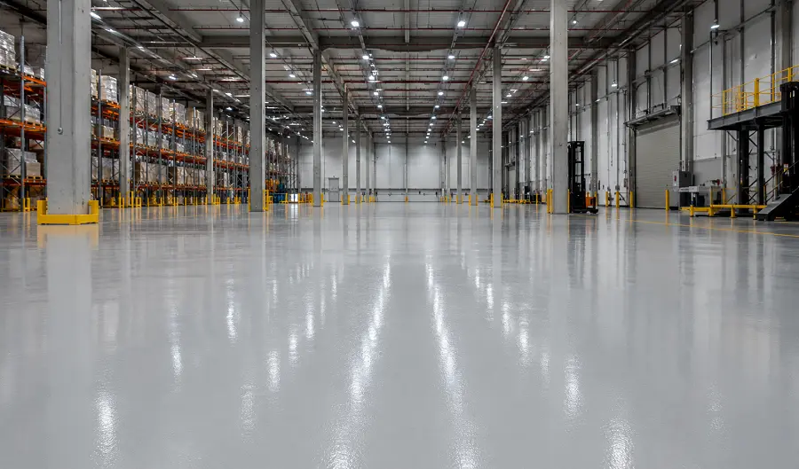 Self-levelling epoxy and heavy-duty mortar in a UAE industrial warehouse and manufacturing floor