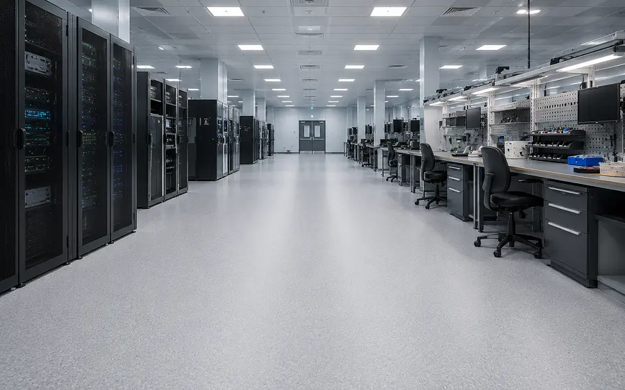 Anti-static ESD vinyl in a UAE data centre and electronics manufacturing zone