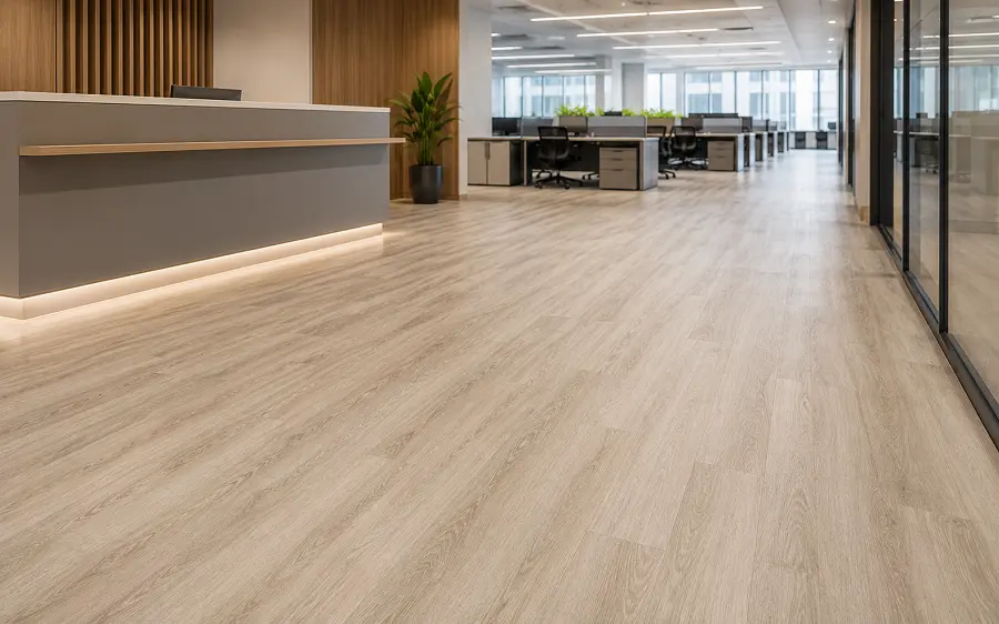 Commercial LVT in a UAE office reception and workstation zone