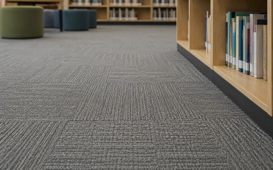Acoustic carpet tiles in a UAE school library and staff room