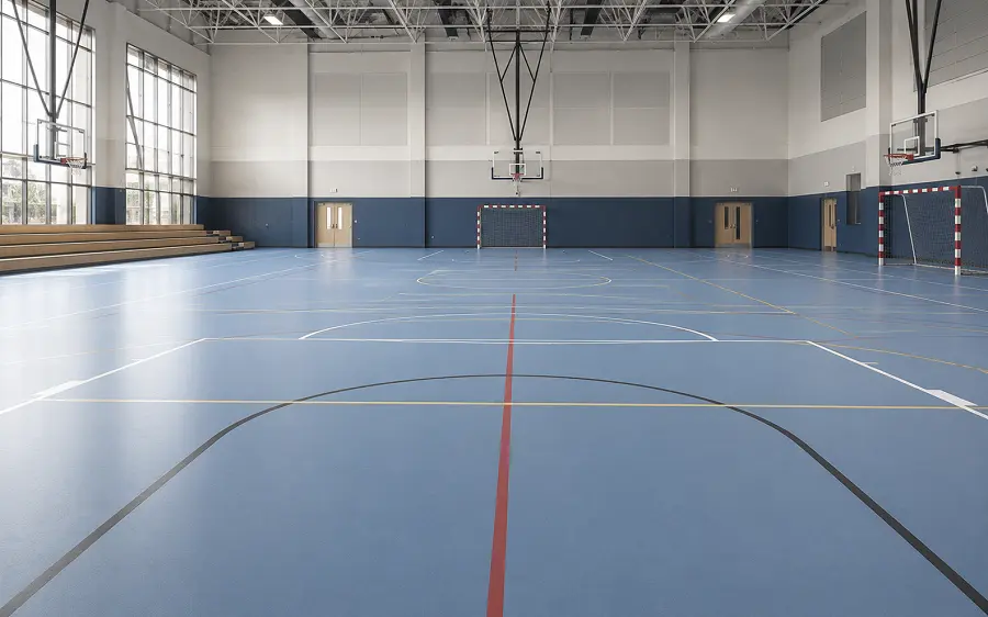 School sports hall and gymnasium flooring with rubber and point-elastic sports vinyl in a UAE school