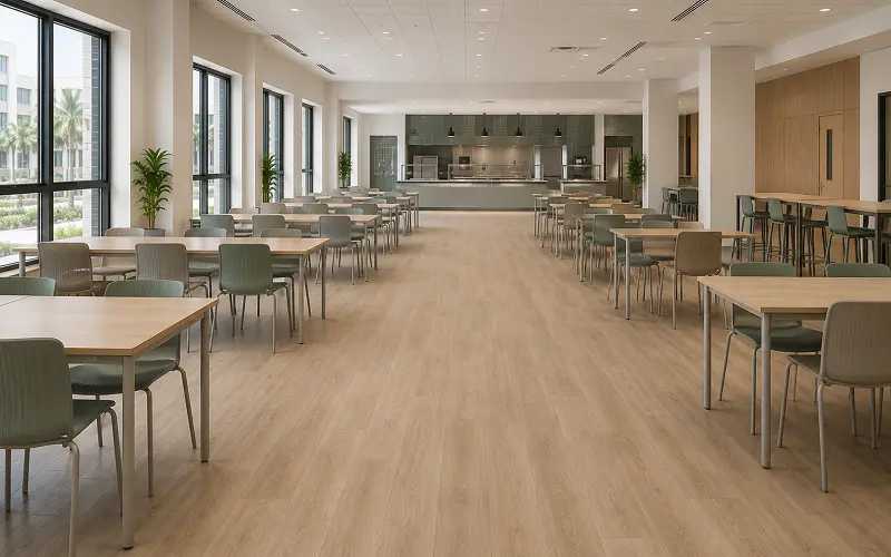 UAE school canteen and refectory flooring with LVT and polished concrete