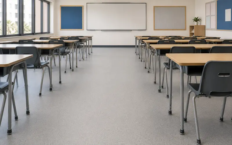 UAE school classroom flooring with acoustic-backed sheet vinyl