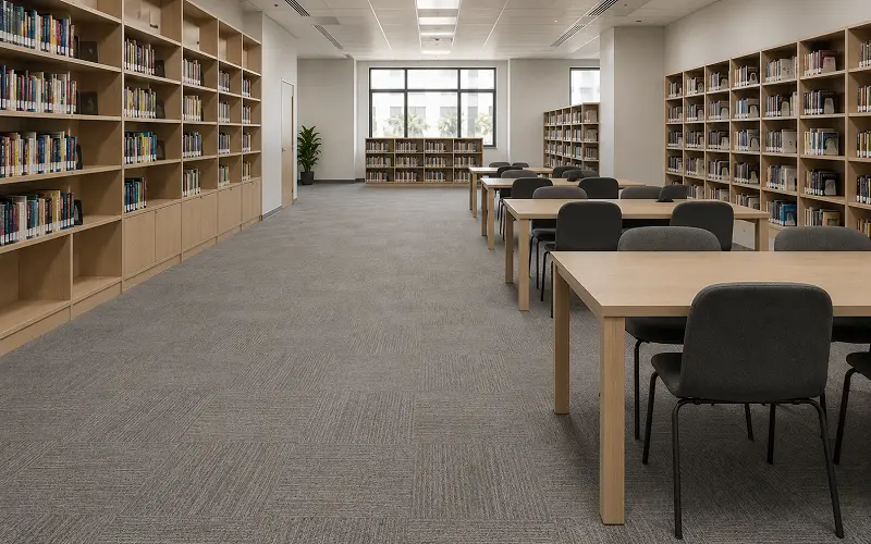 UAE school library and study zone flooring with acoustic carpet tiles
