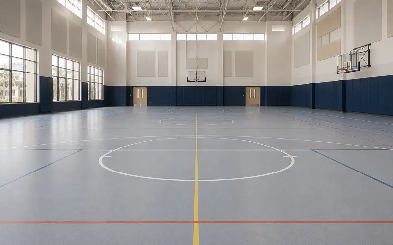 UAE school sports hall and gymnasium flooring with rubber and point-elastic sports vinyl