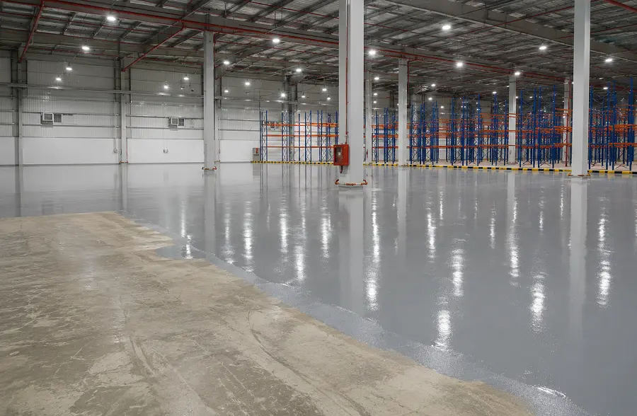 Industrial and warehouse fit-out flooring on a UAE project with epoxy and PU concrete