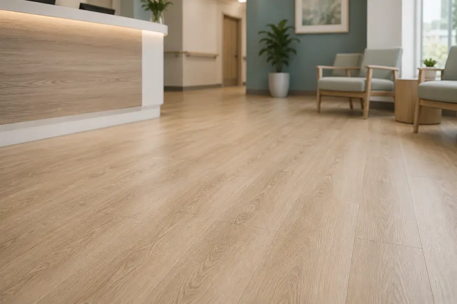 Commercial LVT flooring in a UAE healthcare reception and waiting area