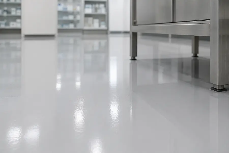 Seamless resin flooring in a UAE laboratory and pharmacy