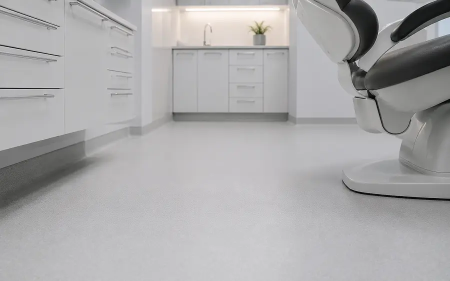 Dental and veterinary surgery flooring with heat-welded sheet vinyl in a UAE clinic