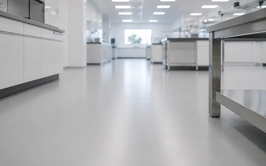 Laboratory and pharmacy flooring with seamless resin in a UAE healthcare facility