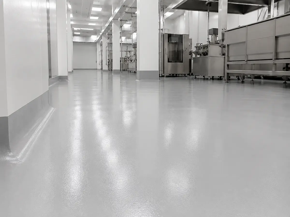 Commercial epoxy and resin flooring in a UAE industrial warehouse or commercial kitchen