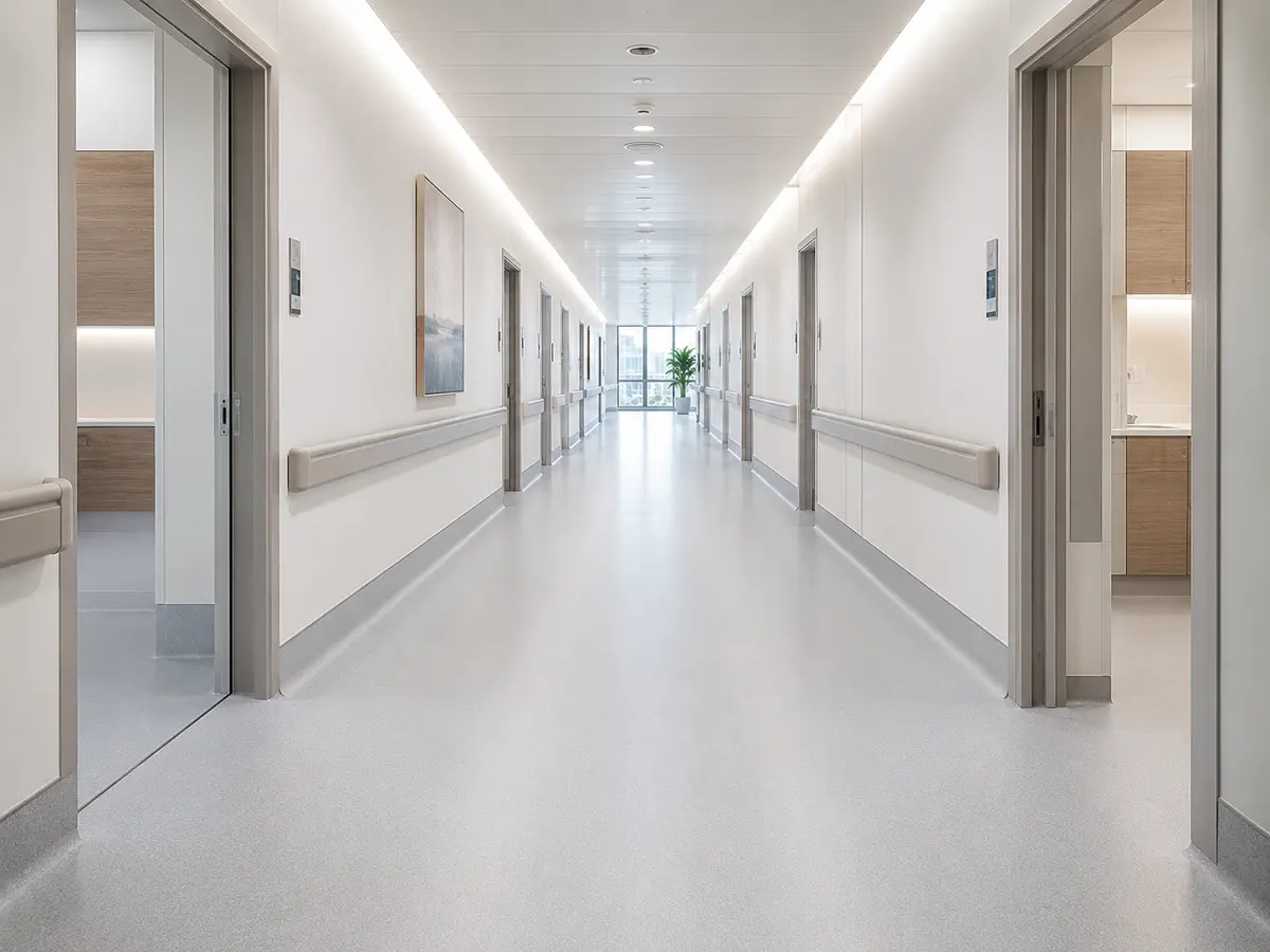 Healthcare flooring in a UAE hospital with heat-welded sheet vinyl