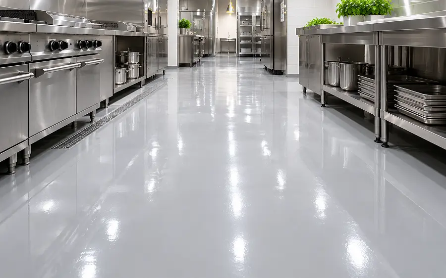 Seamless epoxy resin in a UAE hotel commercial kitchen