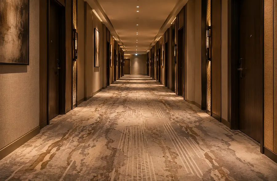 UAE hotel corridor flooring with heavy-duty broadloom carpet