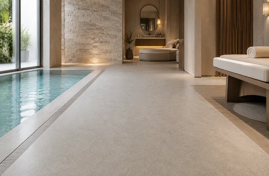 UAE hotel spa pool and wellness flooring with R11 safety vinyl