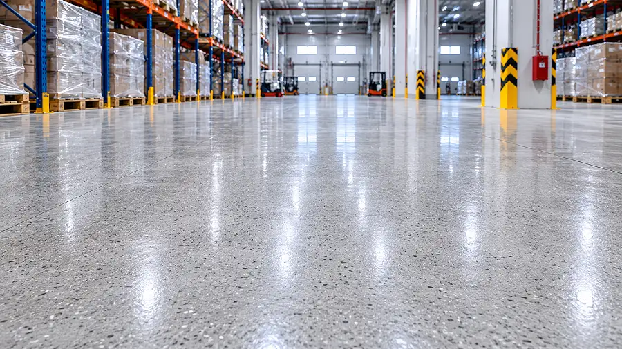 Polished concrete industrial slab in a UAE warehouse
