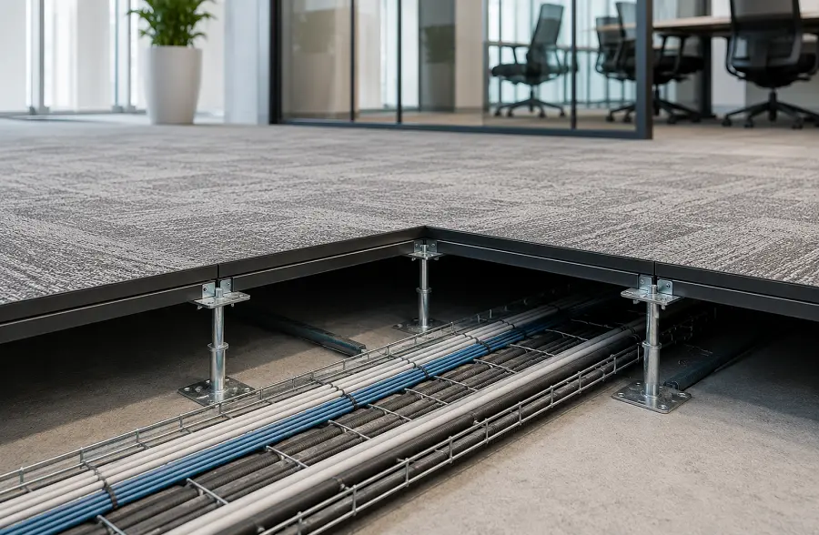 Raised access flooring in a UAE corporate office for cable and HVAC management
