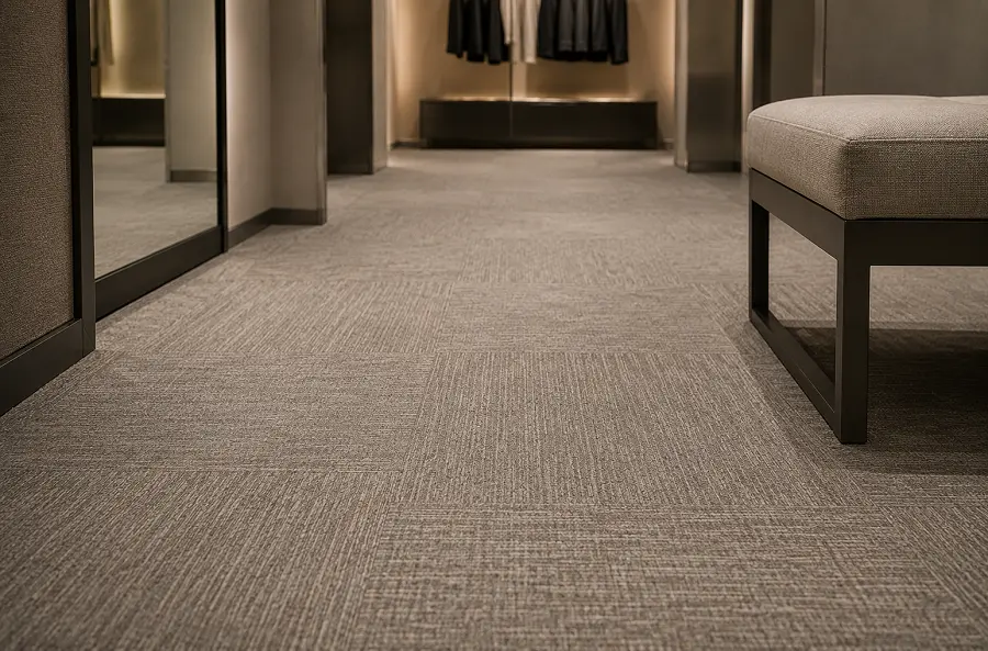 Carpet tiles in a UAE premium showroom and luxury retail fitting room