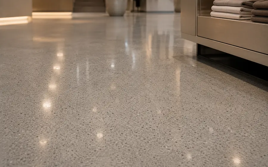 Polished concrete retail flooring in a UAE fashion store or mall