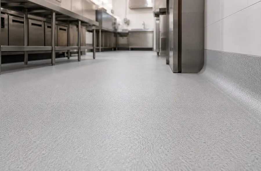 R11 safety vinyl in a UAE F&B retail back-of-house and food preparation zone